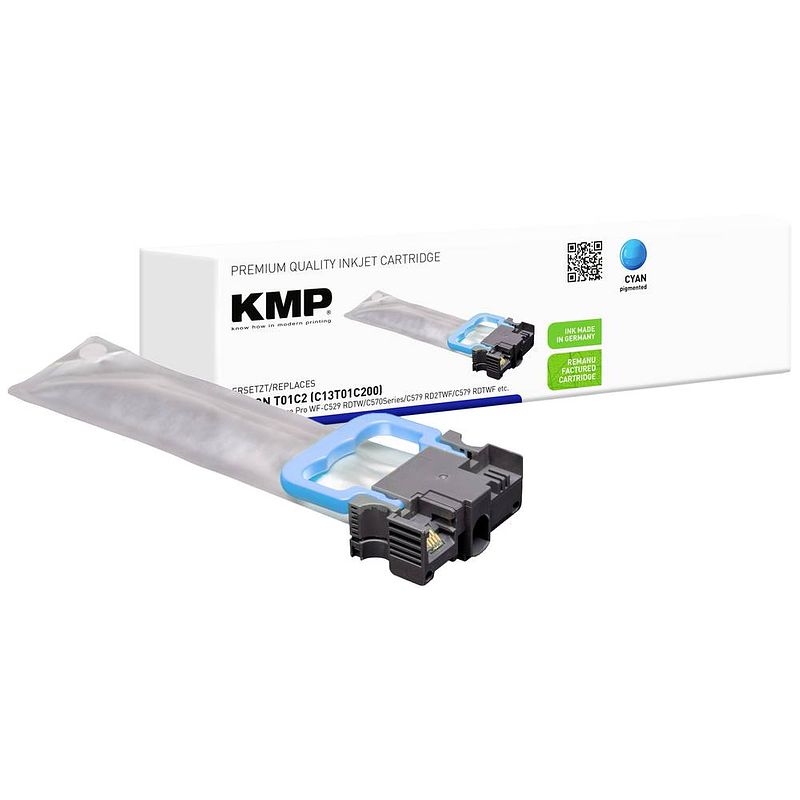 Foto van Kmp inktcartridge vervangt epson t01c2 compatibel single cyaan 1663,4003 1663,4003