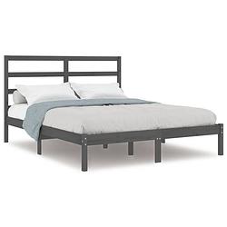 Foto van The living store houten bedframe - 150 x 200 cm - grijs - massief grenenhout - multiplex lattenbodem