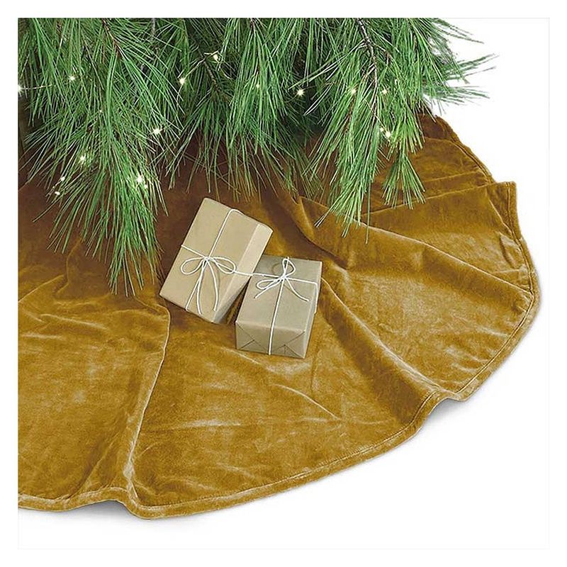 Foto van Unique living kerstboomrok - goud velvet - d120 cm - polyester - kerstboomrokken