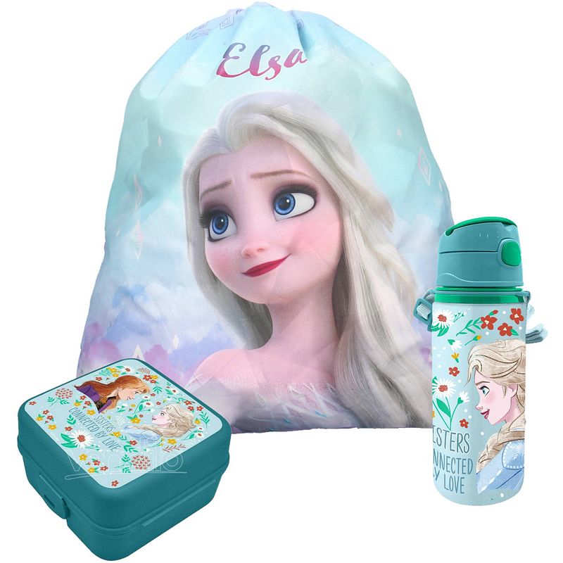 Foto van Disney frozen lunchbox set voor kinderen - 3-delig - blauw - incl. gymtas/schooltas - lunchboxen