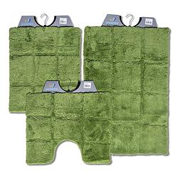 Foto van Wicotex-badmat-set-badmat-toiletmat-bidetmat ruit groen-antislip onderkant-wc mat-met uitsparing