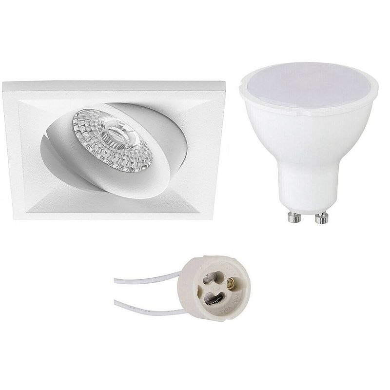 Foto van Led spot set - pragmi qiundo pro - gu10 fitting - inbouw vierkant - mat wit - 6w - natuurlijk wit 4200k - kantelbaar -