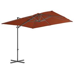 Foto van The living store parasol - hangend - terracotta - 250x250x247 cm - uv-beschermend en anti-vervagend - met kruisvoet -