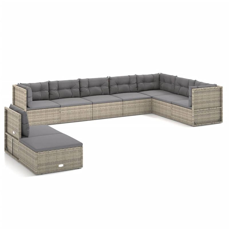 Foto van Vidaxl 9-delige loungeset met kussens poly rattan grijs