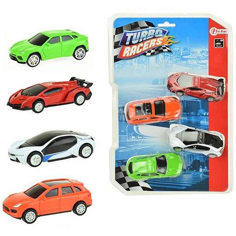 Foto van Toi-toys raceauto's pull back 4-delig 9 cm multicolor