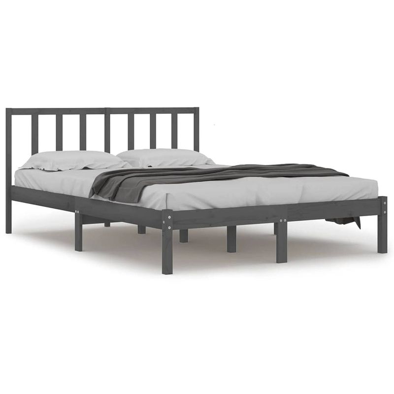 Foto van The living store houten bedframe - grijs - 205.5 x 166 x 100 cm - massief grenenhout