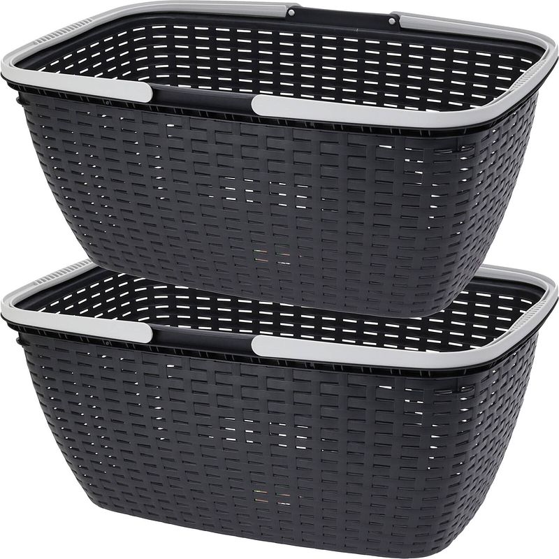 Foto van Excellent houseware wasmand - 2x - antraciet grijs - 35l - kunststof - 60 x 40 x 25 cm - wasmanden