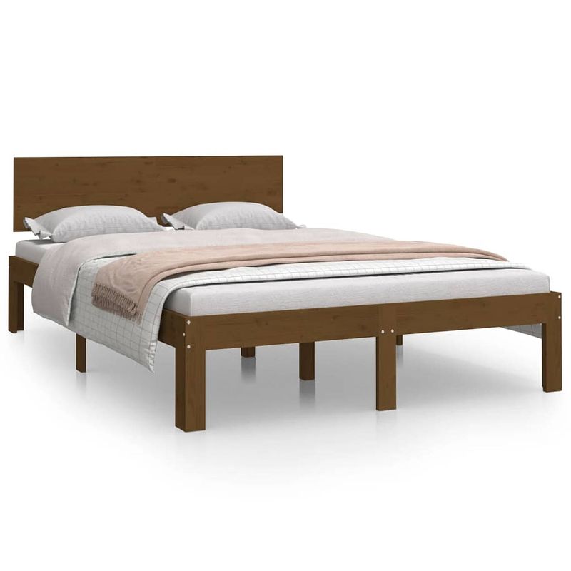 Foto van The living store bedframe grenenhout - 195.5 x 123.5 x 69.5 cm - honingbruin - geschikt voor 120 x 190 cm matras