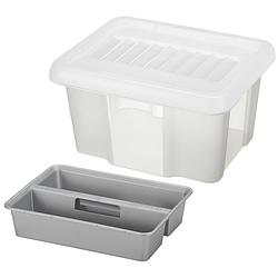 Foto van Sunware opslagbox kunststof 24 liter transparant 42 x 33 x 22 cm met deksel en organiser tray - opbergbox