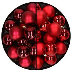 Foto van 32x stuks kunststof kerstballen mix van donkerrood en rood 4 cm - kerstbal