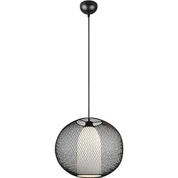 Foto van Led hanglamp - trion filtran - e27 fitting - 1-lichts - rond - mat zwart - aluminium