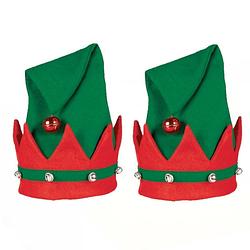Foto van 2x stuks kerstelfen verkleed hoed/muts voor volwassenen - verkleedstropdassen