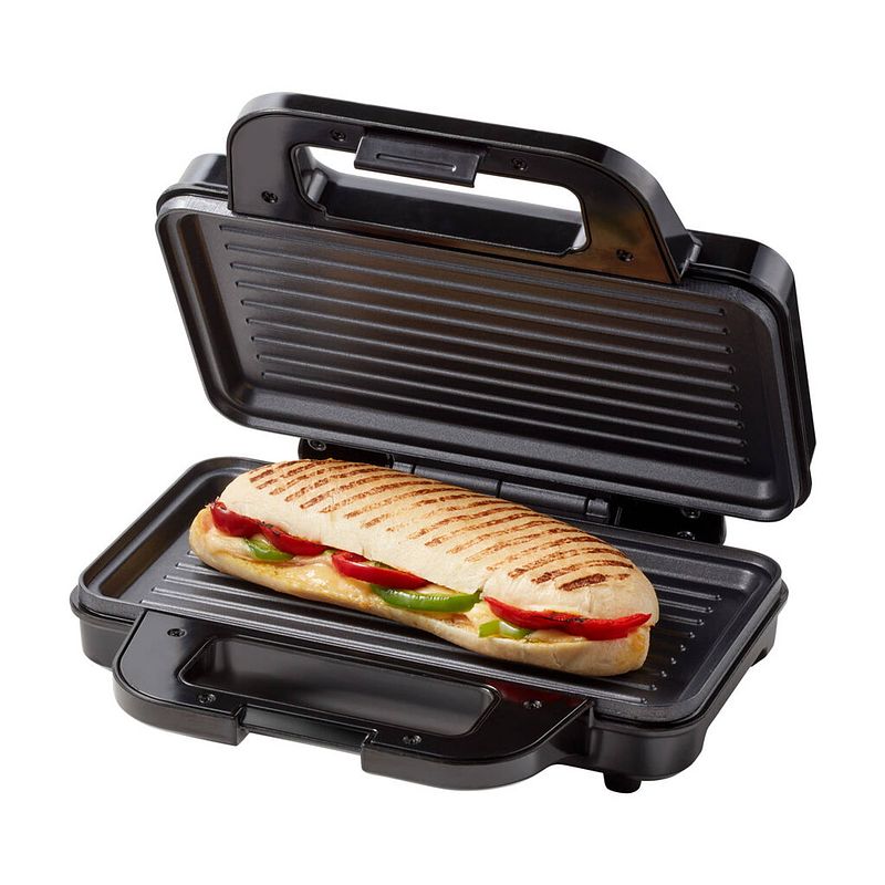 Foto van Tomado tgp2001s - contact grill - panini grill - anti aanbaklaag - 900 watt - zwart/rvs