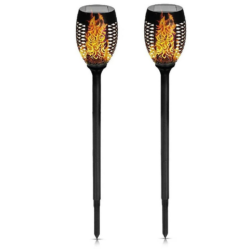 Foto van Benson solar tuinlamp - 4x - zwart - led flame effect - oplaadbaar - d12 x h74 cma  - fakkels