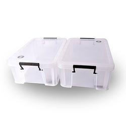 Foto van Opbergbox 15 litert set van 2 transparant stapelbare grote opbergbox met deksel