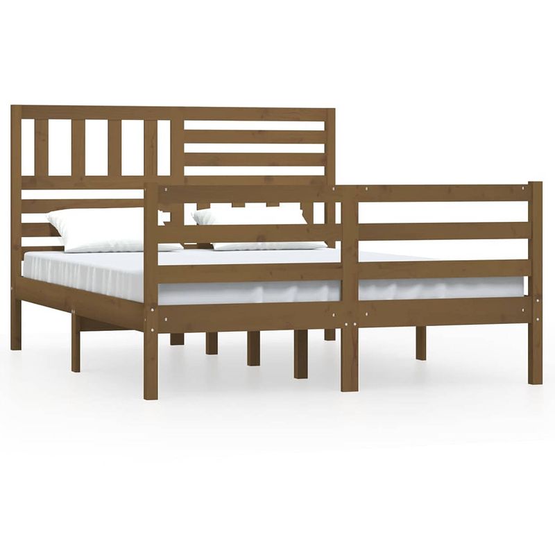 Foto van The living store bedframe honingbruin grenenhout - 205.5 x 126 x 100 cm - stevig en stabiel