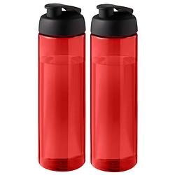 Foto van 2x stuks sport bidon hi-eco gerecycled kunststof - drinkfles/waterfles - rood/zwart - 850 ml - drinkflessen