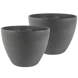 Foto van 2x stuks bloempot/plantenpot van gerecycled kunststof donkergrijs d36 en h27 cm - plantenpotten