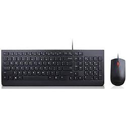 Foto van Lenovo essential wired combo set met toetsenbord en muis kabelgebonden, usb multimediatoetsen, spatwaterdicht azerty, frans zwart