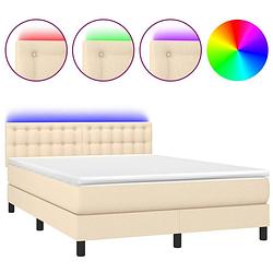 Foto van The living store boxspring bed - crème - 203 x 144 x 78/88 cm - verstelbaar hoofdbord - kleurrijke led-verlichting -