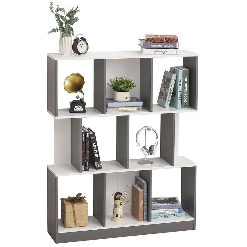 Foto van Boekenkast - vakkenkast - opbergkast - kasten - grijs + wit - 100l x 30b x 124h cm