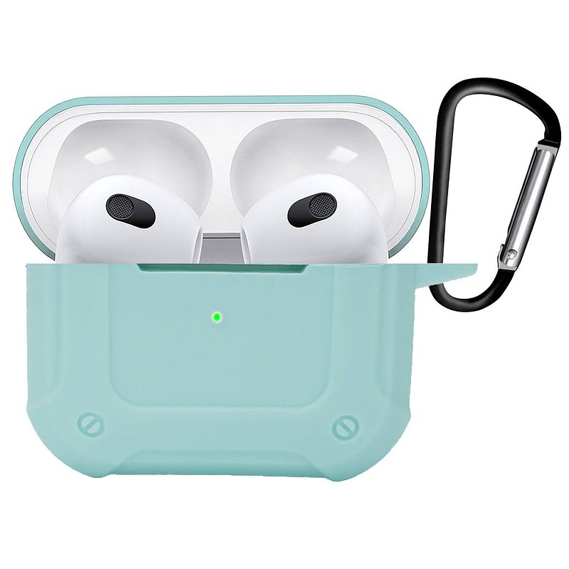 Foto van Basey hoes geschikt voor airpods 3 hoesje shock case met karabijnhaak - airpods 3 case shock hoes cover - mint