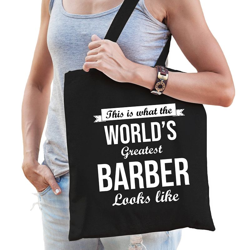 Foto van Worlds greatest barber tas zwart volwassenen - werelds beste kapper cadeau tas - feest boodschappentassen