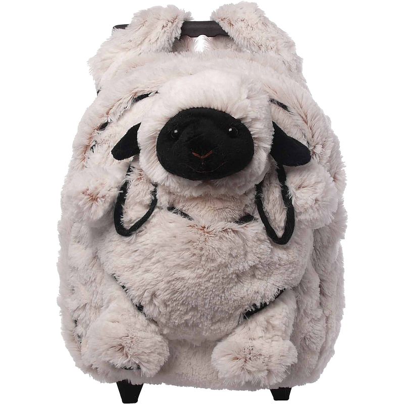 Foto van Rugzaktrolley kinderkoffer - pluche schaap knuffel - kunststof/polyester - 35 x 25 x 13 cm - rugzak - kind