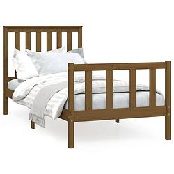 Foto van The living store houten bedframe - massief grenenhout - 205.5 x 96 x 101 cm - honingbruin