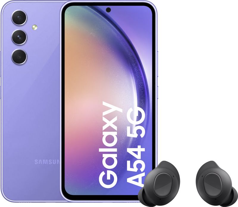 Foto van Samsung galaxy a54 128gb paars 5g + samsung galaxy buds fe zwart