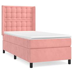 Foto van The living store bed roze fluweel 203x93x118/128 cm - pocketvering - middelharde ondersteuning - huidvriendelijk