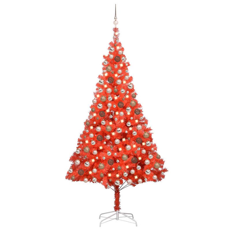 Foto van Vidaxl kunstkerstboom met led's en kerstballen 240 cm pvc rood