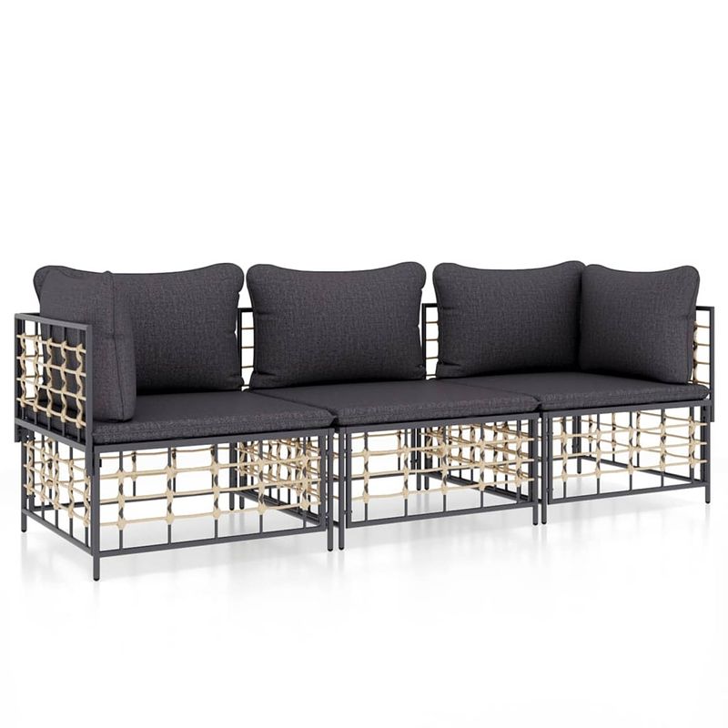 Foto van Vidaxl 3-delige loungeset met kussens poly rattan antracietkleurig