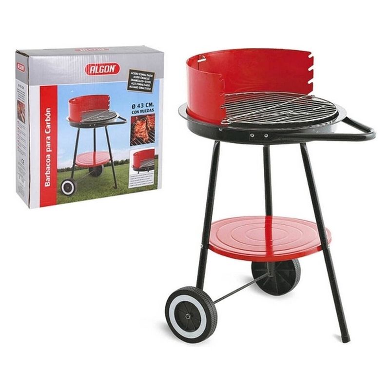 Foto van Kolenbarbecue met wielen algon zwart rood (ø 43 cm) geëmailleerd staal