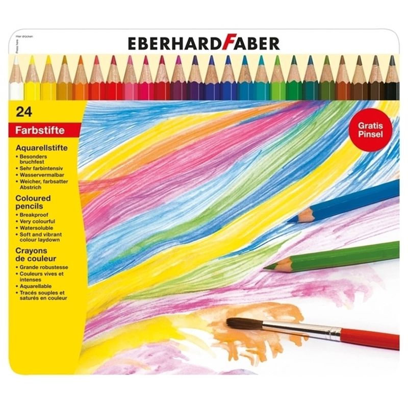 Foto van Aquarelpotlood eberhard faber metalen etui a 24 stuks met penseel