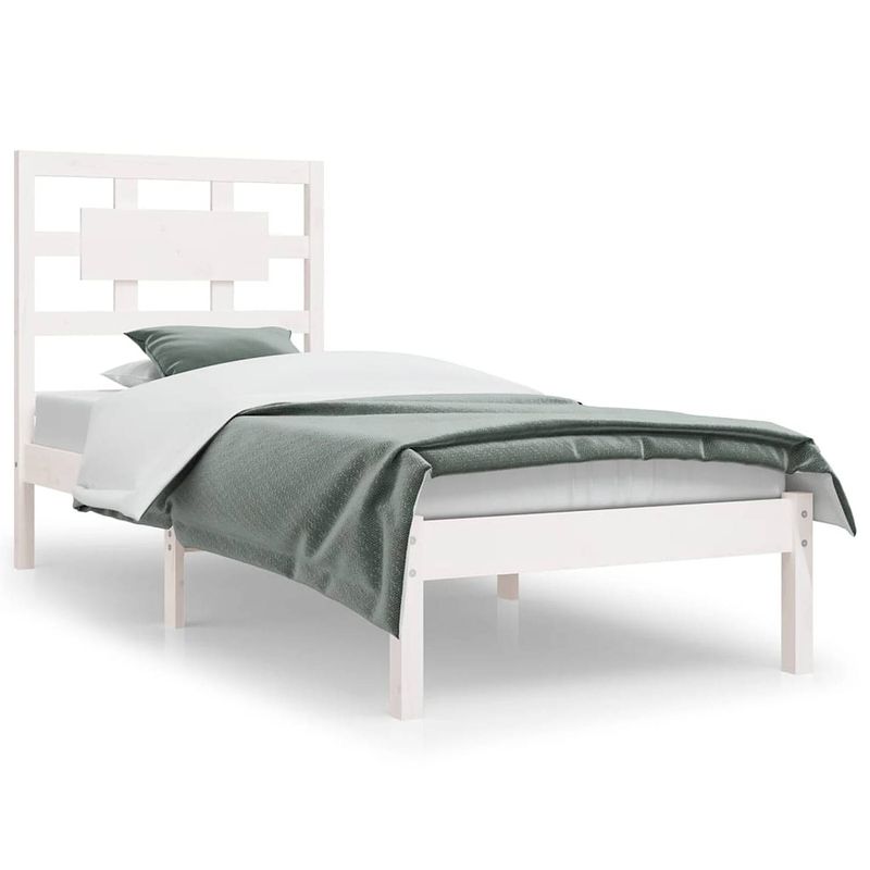 Foto van The living store houten bedframe - massief grenenhout - 205.5 x 95.5 x 31 cm - wit