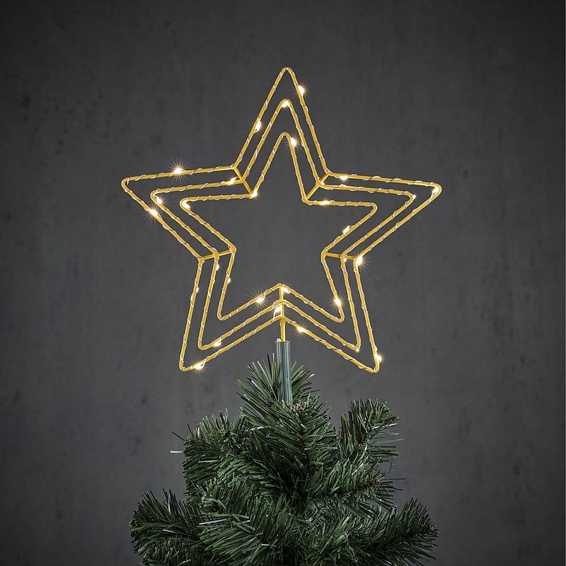 Foto van Kerstboom ster piek/topper goud met led verlichting d25 cm - kerstboompieken