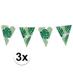 Foto van 3x groene diy hawaii thema feest vlaggenlijnen 1,5 meter - feestslingers