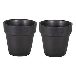 Foto van Plantenpot/bloempot - 2x - keramiek - mat zwart - d15 x h15 cm - plantenpotten