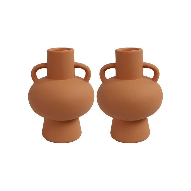 Foto van Decoratie amphora kruik of vaas - 2x stuks - terracotta - d13 x h18 cm - vazen