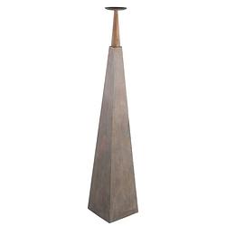 Foto van Ptmd cinder grey metal piramid candleholder with wood l