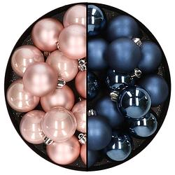 Foto van 32x stuks kunststof kerstballen mix van lichtroze en donkerblauw 4 cm - kerstbal