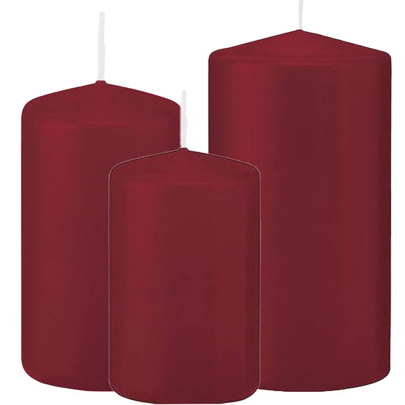 Foto van Stompkaarsen set van 6x stuks bordeaux rood 10-12-15 cm - stompkaarsen