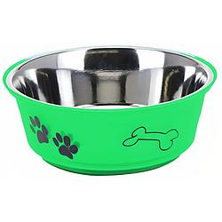 Foto van Dogs collection hondenvoer- en drinkbak 1,4 liter rvs 21,5 cm rvs groen