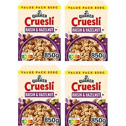 Foto van Quaker cruesli rozijn hazelnoot 4 x 850gr bij jumbo