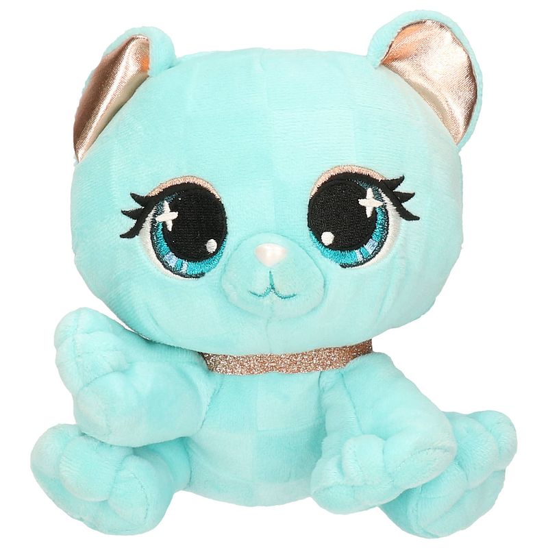 Foto van Pluche designer knuffel p-lushes pets kat/poes aqua blauw 15 cm - knuffeldier