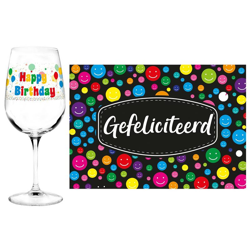 Foto van Happy birthday cadeau glas 40 jaar verjaardag en gefeliciteerd kaart - feest glas wijn