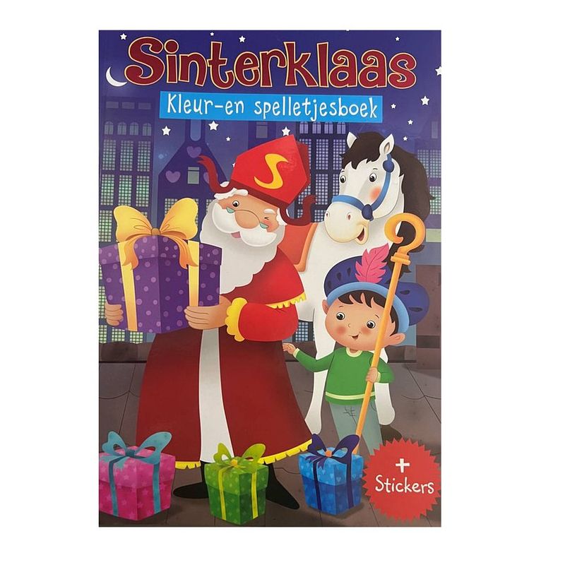 Foto van Sinterklaas kleur- en spelletjesboek - sint en piet kleurboek - groot doeboek - stickers - schoencadeau - kleurplaten