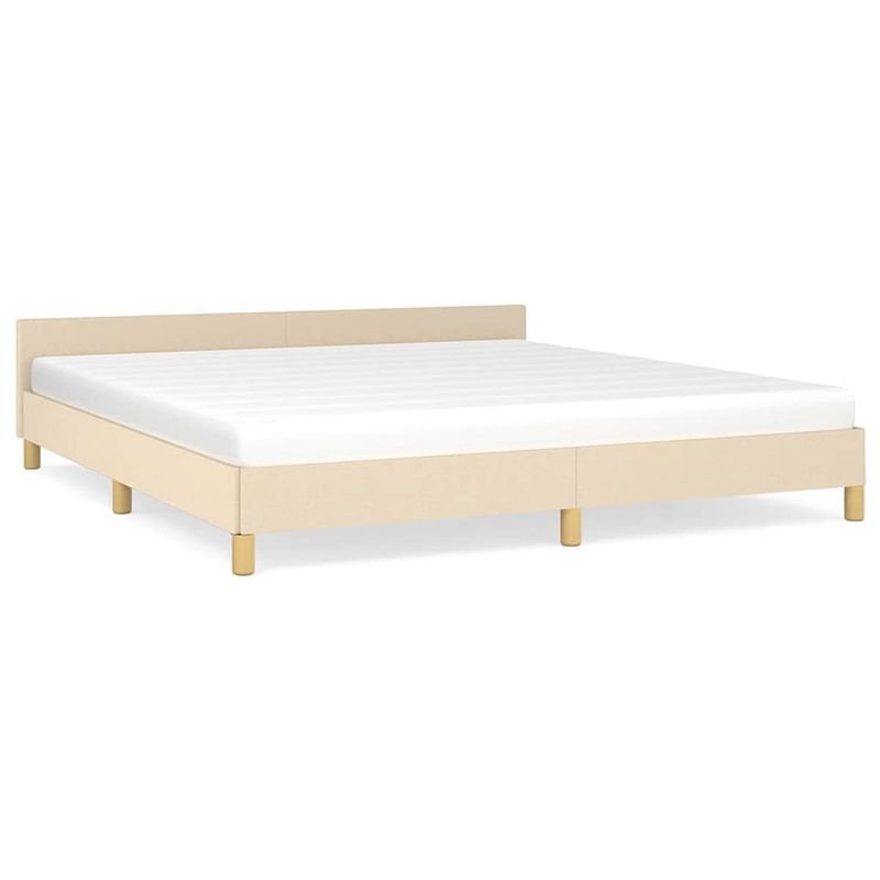 Foto van The living store bedframe - duurzaam - bedframes - afmeting- 203 x 183 x 50 cm - kleur- crème - materiaal- stof -