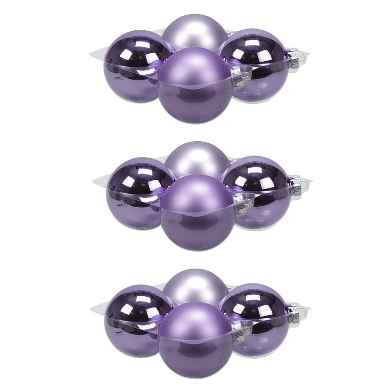 Foto van 16x stuks glazen kerstballen amethyst paars 10 cm mat/glans - kerstbal